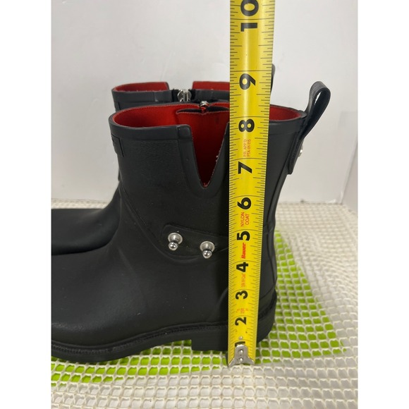 Rag & Bone Moto Rain Boots Black Red Lining Zip Ankle Boots Size 37 - Picture 10 of 10
